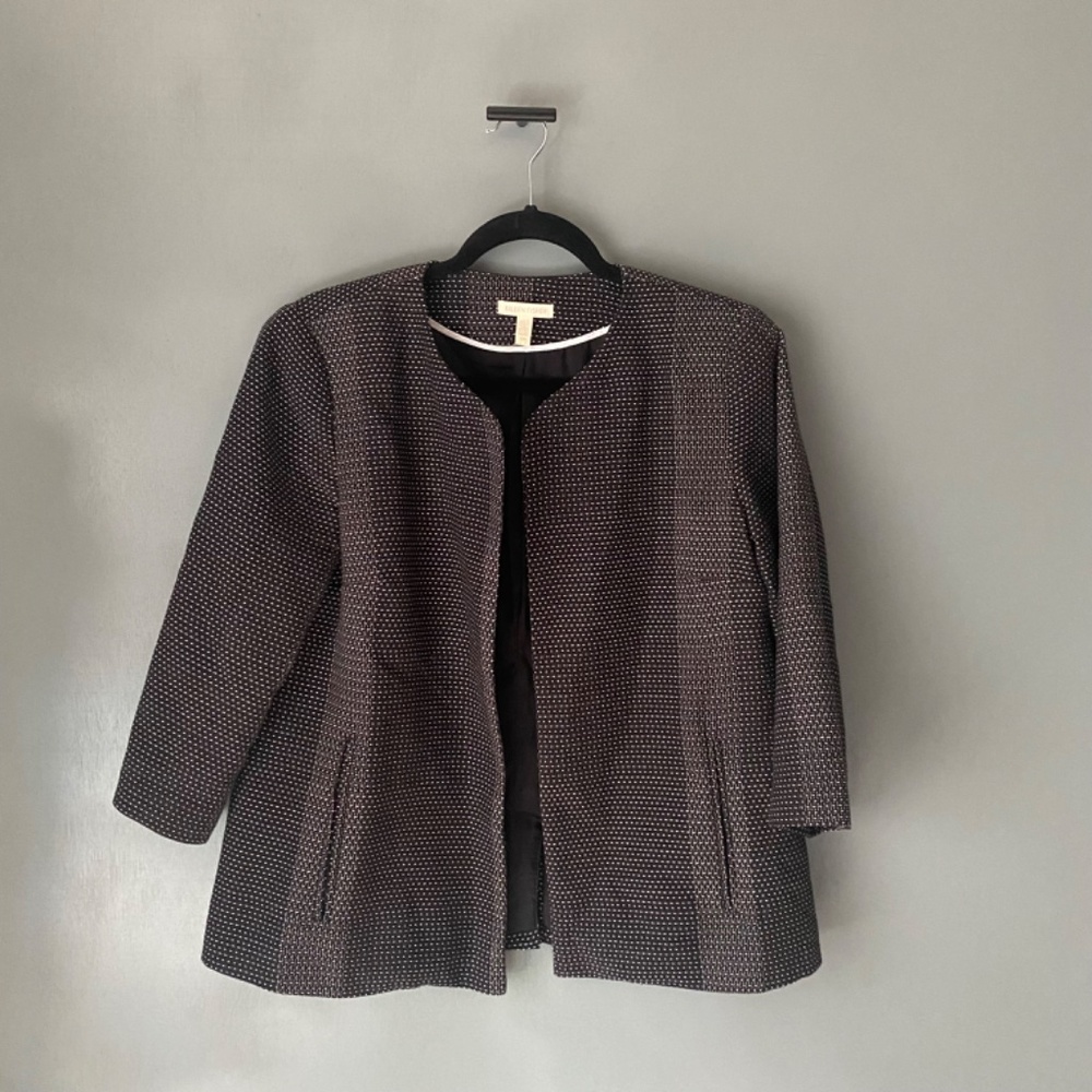 EILEEN FISHER Women's Small B&W Stitched Classic Blazer Cotton Minimalist Open